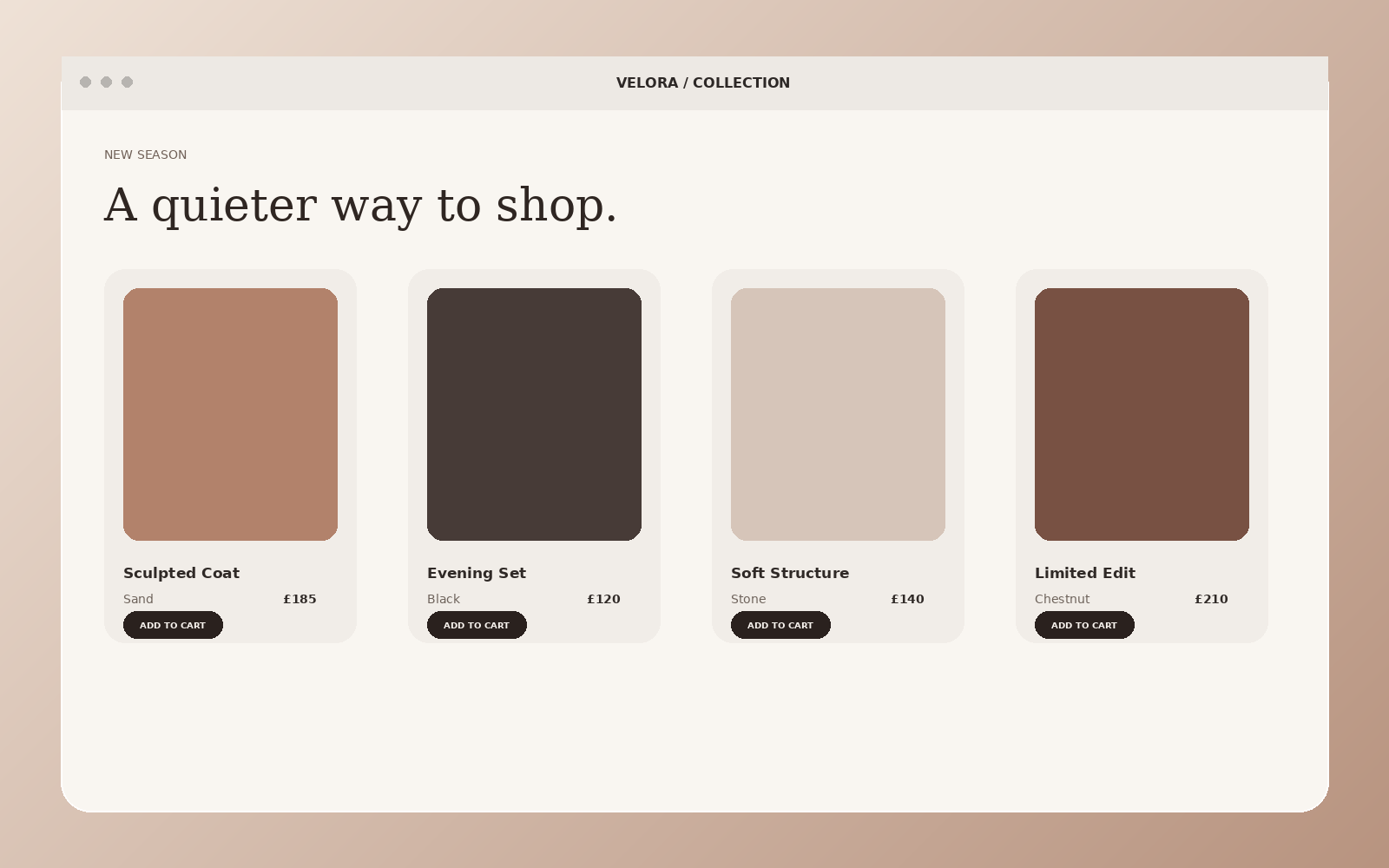 Velora commerce catalogue interface